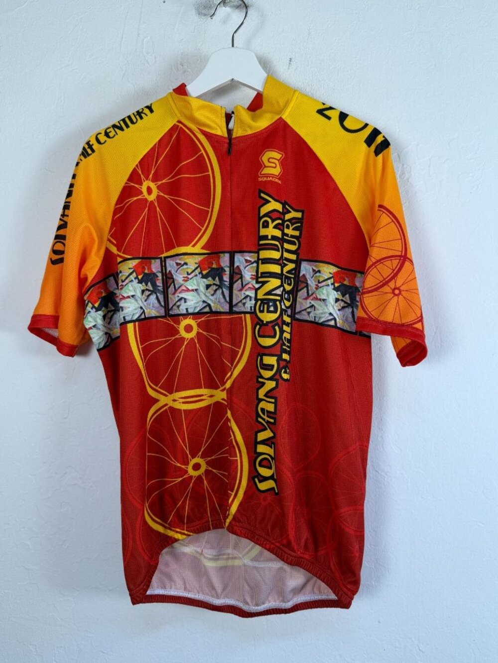 Squadra Solvang Century Cycling Jersey Mens XL Red Orange Bike Shirt Half Zip